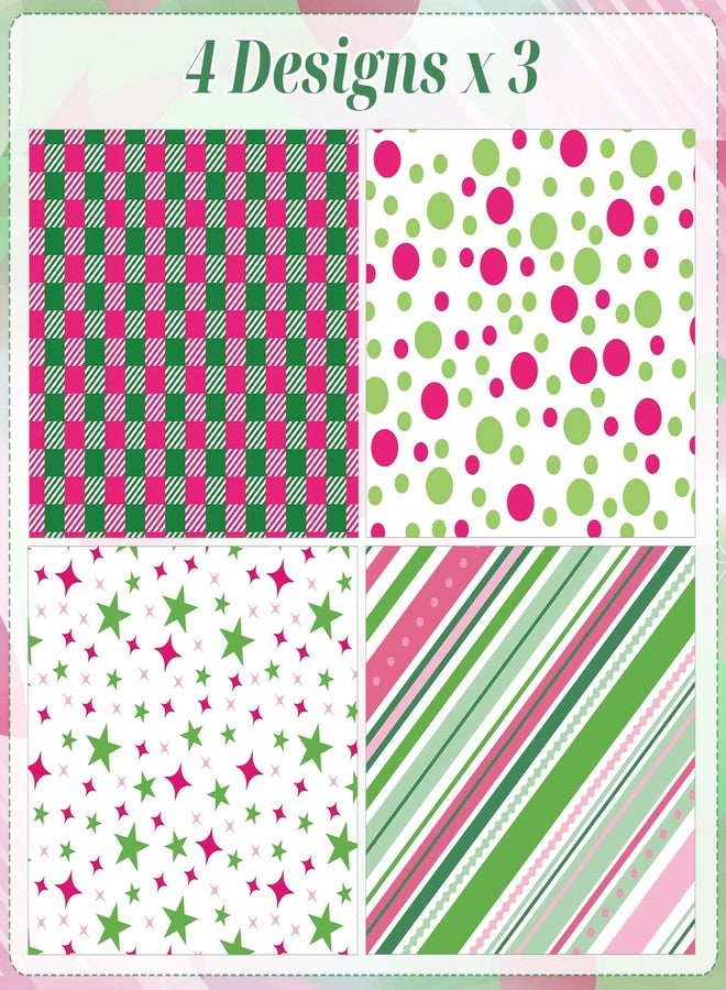 Pineraap 12 Sheets Pink and Green Wrapping Paper, Cute Polka Dot stripe Plaid Star Pattern Gift Wrap Paper, Gift Packing Paper for Girls Women Birthday Party Holiday, 19.7 x 27.6 Inch - Image 5