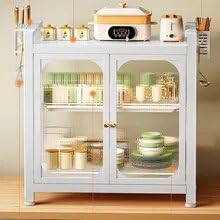 kesig kesig Carbon Steel Kitchen Storage Rack Drain Dishware Storage Rack Countertop Storage Cupboard with Door Multifunctional Bowl Chopstick Storage Box Kitchen Countertop Plate Organizer White  - Image 2