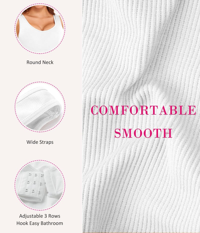Nebility Womens' Waist Trainer Seamless Round Neck Tummy Control Shapewear Bodysuit (Black/White 2pk,XL/2XL) - Image 3