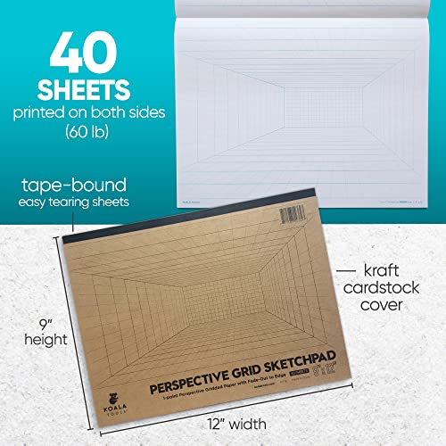 Koala Tools | Drawing Perspective (1 and 2-Point) Large Sketch Pad (1 Point - 9 x 12) - Image 4