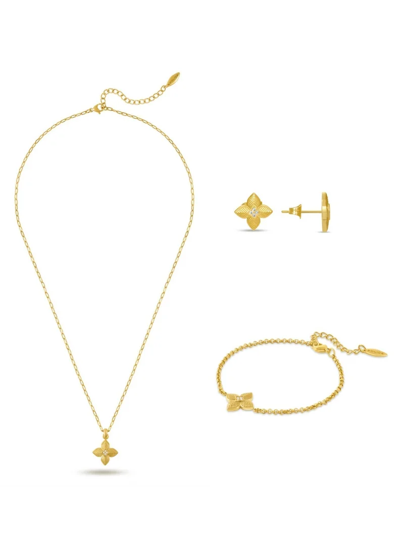 POLICE Gold Stainless Steel Necklace Bracelet Earrings Gift Set for Women