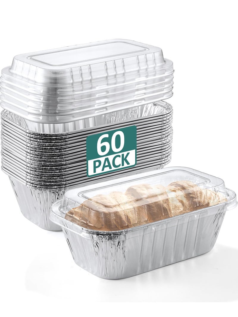NEEBAKE 60 Pack 6x3.5x2 Disposable Aluminum Loaf Pans with Lids Small-Aluminum-Foil-Pans-Tin-Foil-Baking-Pans-Tin-Trays-Food-Containers-for-Baking-Cakes-Bread-Meat-Loaves - Image 1