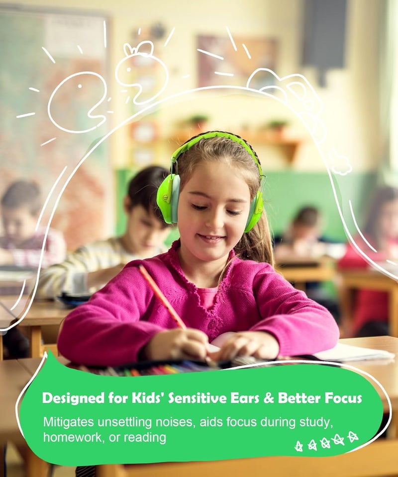 PROHEAR 032 2.0 Kids Noise Cancelling Headphones with Adjustable Headband - 25dB NRR Autism Ear Protection for Child at Mowing Studying Sleeping Racing - Green and Blue, 2 Pack - Image 3