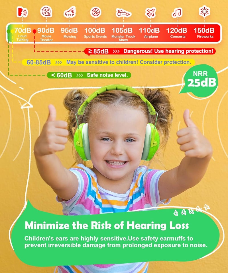PROHEAR 032 2.0 Kids Noise Cancelling Headphones with Adjustable Headband - 25dB NRR Autism Ear Protection for Child at Mowing Studying Sleeping Racing - Green and Blue, 2 Pack - Image 2
