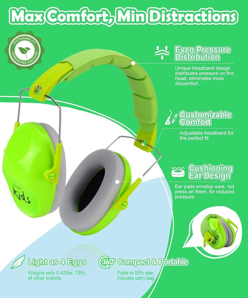 PROHEAR 032 2.0 Kids Noise Cancelling Headphones with Adjustable Headband - 25dB NRR Autism Ear Protection for Child at Mowing Studying Sleeping Racing - Green and Blue, 2 Pack - Image 4