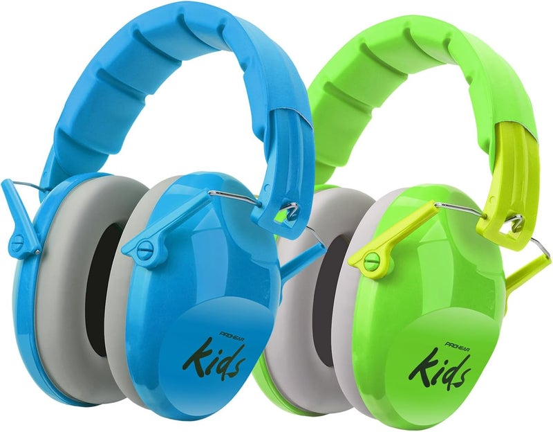PROHEAR 032 2.0 Kids Noise Cancelling Headphones with Adjustable Headband - 25dB NRR Autism Ear Protection for Child at Mowing Studying Sleeping Racing - Green and Blue, 2 Pack - Image 1