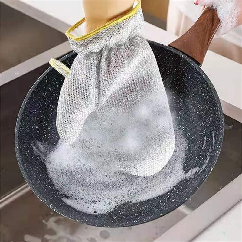 Kitchen Cleaning Mittens, Wire Mesh Scrubbing Gloves, Heat Resistant Waterproof, Silver, 1 Pair  - Image 4