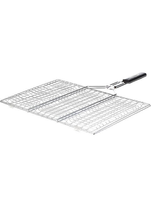 GO2CAMPS BBQ Grill with Wooden Handle Extra Large | Alsaqer BBQ Grill Net With Wooden Handle | Barbecue Grill Tool for Burger, Meat, Fish, Vegetable, Steak Meat Shrimps