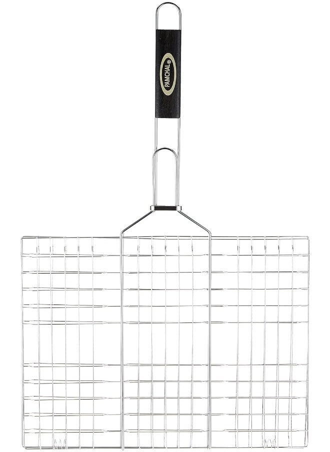 GO2CAMPS GO2CAMPS BBQ Grill with Wooden Handle Extra Large | Alsaqer BBQ Grill Net With Wooden Handle | Barbecue Grill Tool for Burger, Meat, Fish, Vegetable, Steak Meat Shrimps  - Image 2