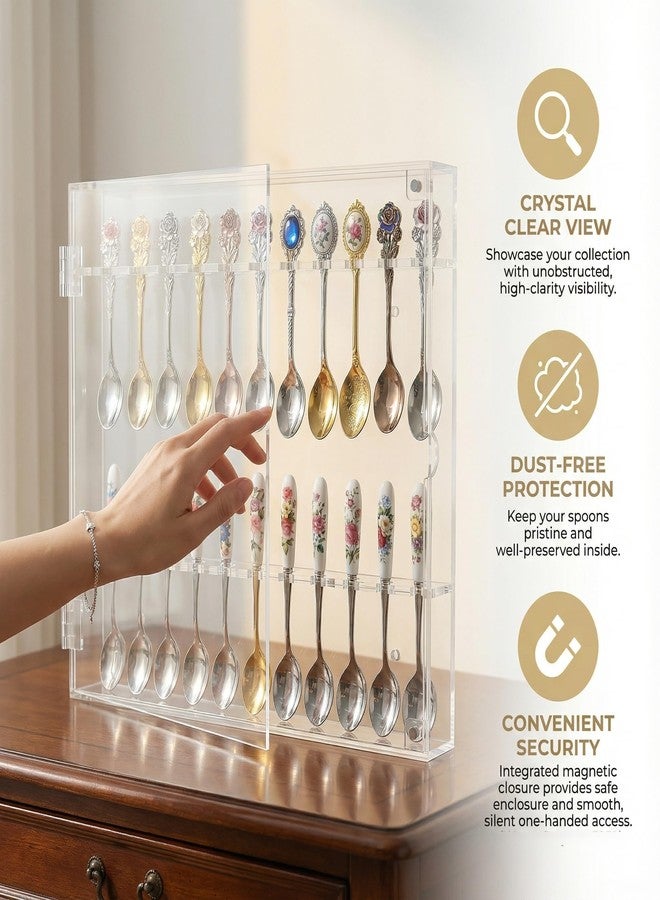 DisplayGifts 24 Souvenir Spoon Acrylic Display Case for Collectors, Wall Mountable or Table Top, Magnetic Door Closure, Premium Spoon Display Case with UV Protection, 14‘’x12‘’x1.5‘’ - Image 3
