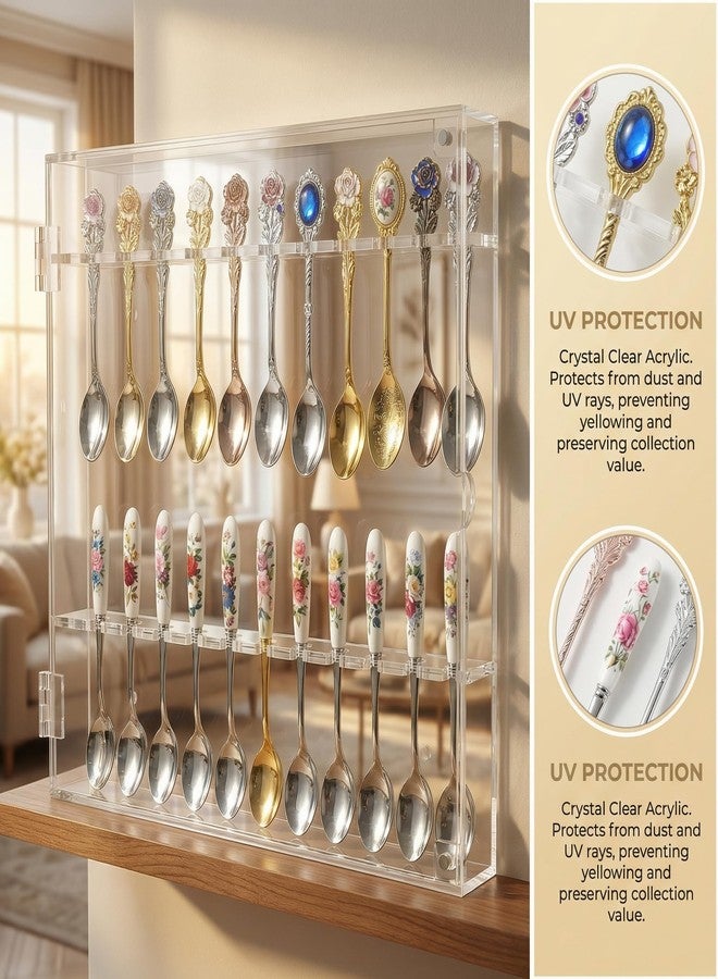 DisplayGifts 24 Souvenir Spoon Acrylic Display Case for Collectors, Wall Mountable or Table Top, Magnetic Door Closure, Premium Spoon Display Case with UV Protection, 14‘’x12‘’x1.5‘’ - Image 4
