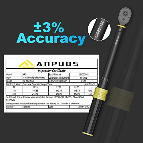 ANPUDS 1/4 Inch Click Torque Wrench, 20-240 in.lb/2.3-27.1 Nm, Lightweight Small Bike Tool, ±3% Accuracy, 72-Tooth Dual Direction Inch Pound Torque Wrench for Carbon Fiber Bicycle, MTB Maintenance - Image 3