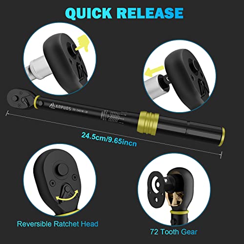 ANPUDS 1/4 Inch Click Torque Wrench, 20-240 in.lb/2.3-27.1 Nm, Lightweight Small Bike Tool, ±3% Accuracy, 72-Tooth Dual Direction Inch Pound Torque Wrench for Carbon Fiber Bicycle, MTB Maintenance - Image 5