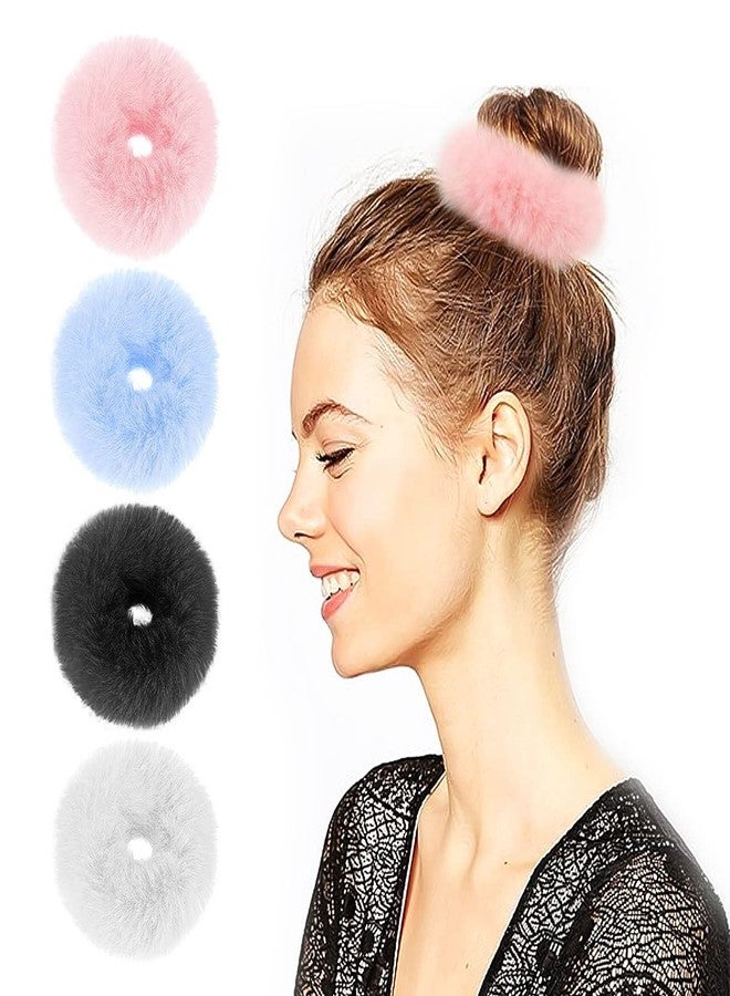 CANIPHA 4 Pieces Fuzzy Scrunchies,Furry Fluffy Faux Fur Scrunchies,Pom Pom Hair Tie for Women Girls,Ponytail Holders Cute Elastic Pompom Hair Accessories Rabbit Furry Wristband Ropes Hair Band Set(4 Colors) - Image 1