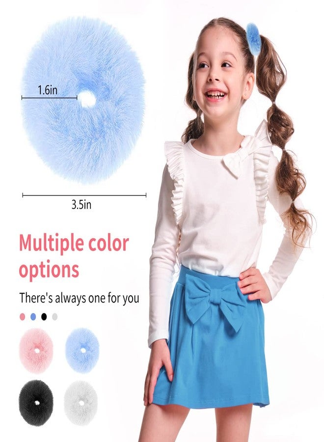 CANIPHA 4 Pieces Fuzzy Scrunchies,Furry Fluffy Faux Fur Scrunchies,Pom Pom Hair Tie for Women Girls,Ponytail Holders Cute Elastic Pompom Hair Accessories Rabbit Furry Wristband Ropes Hair Band Set(4 Colors) - Image 2