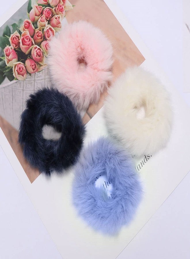CANIPHA 4 Pieces Fuzzy Scrunchies,Furry Fluffy Faux Fur Scrunchies,Pom Pom Hair Tie for Women Girls,Ponytail Holders Cute Elastic Pompom Hair Accessories Rabbit Furry Wristband Ropes Hair Band Set(4 Colors) - Image 4