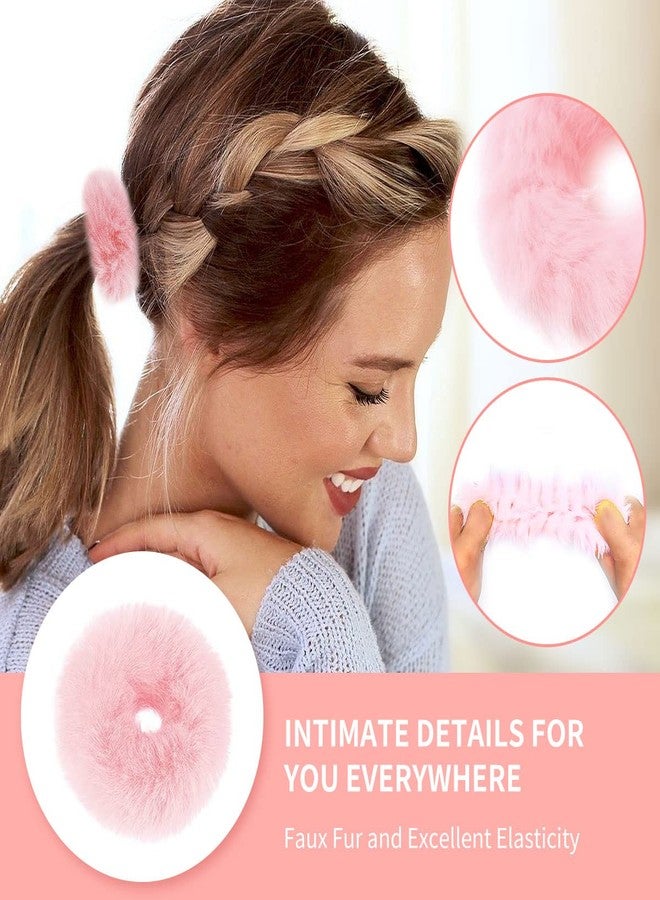 CANIPHA 4 Pieces Fuzzy Scrunchies,Furry Fluffy Faux Fur Scrunchies,Pom Pom Hair Tie for Women Girls,Ponytail Holders Cute Elastic Pompom Hair Accessories Rabbit Furry Wristband Ropes Hair Band Set(4 Colors) - Image 3