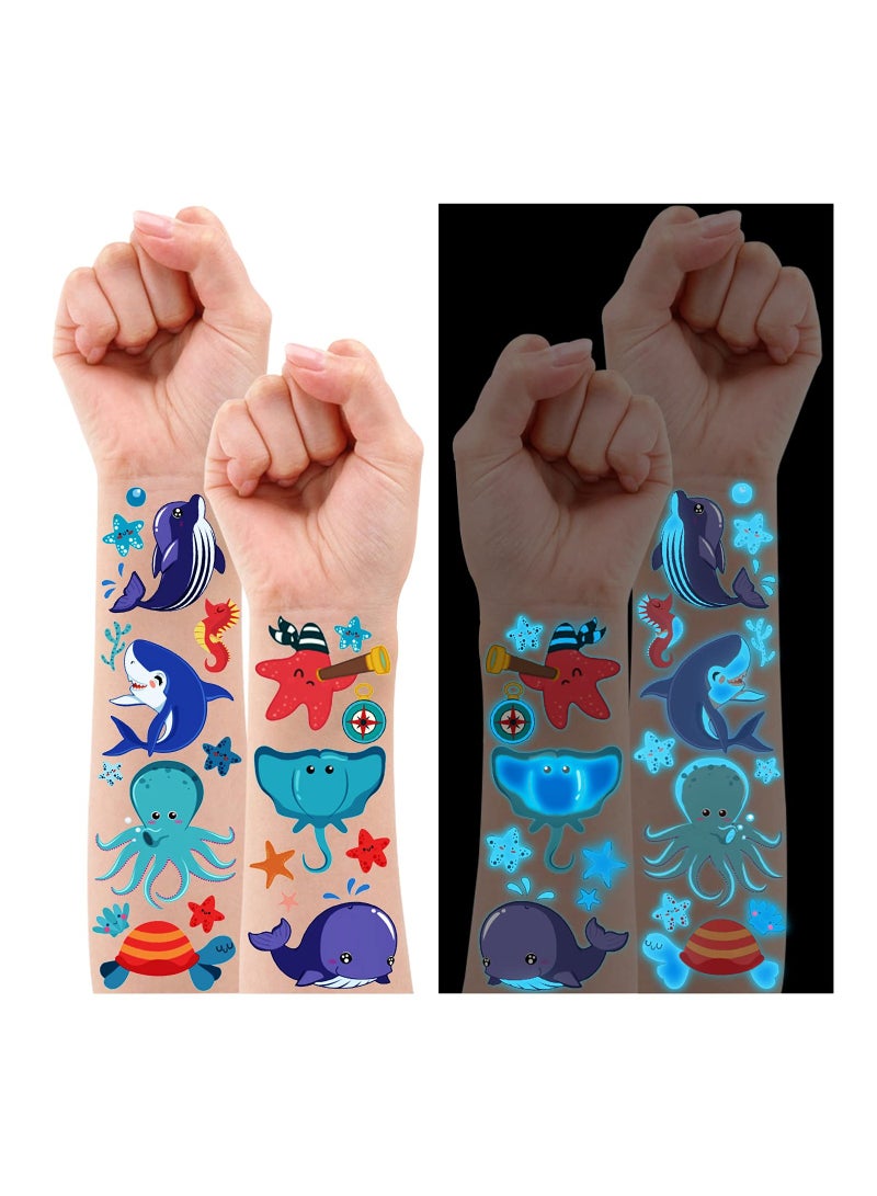 SYOSI Luminous Under Sea Temporary Tattoos Glow Ocean Beach Pool Birthday Party Decorations Supplies Favors Fake Tattoo Stickers for Kids Gifts 170 Styles 12 Sheets - Image 1