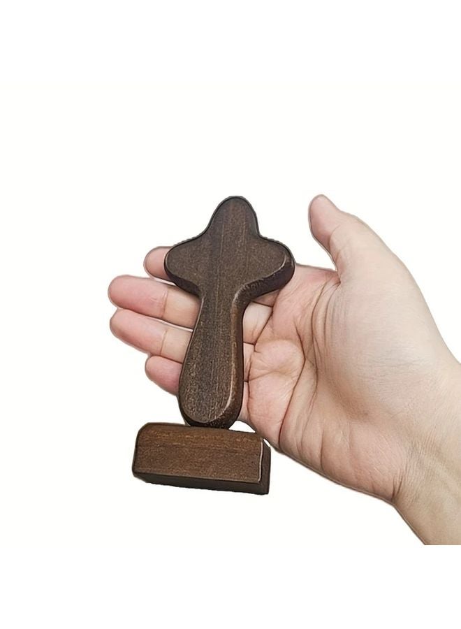 Brown Mini Wooden Magnetic Cross Ornament With Stand Desktop Decoration Gift - Image 5