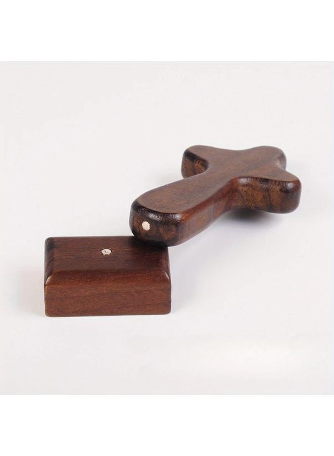 Brown Mini Wooden Magnetic Cross Ornament With Stand Desktop Decoration Gift - Image 4
