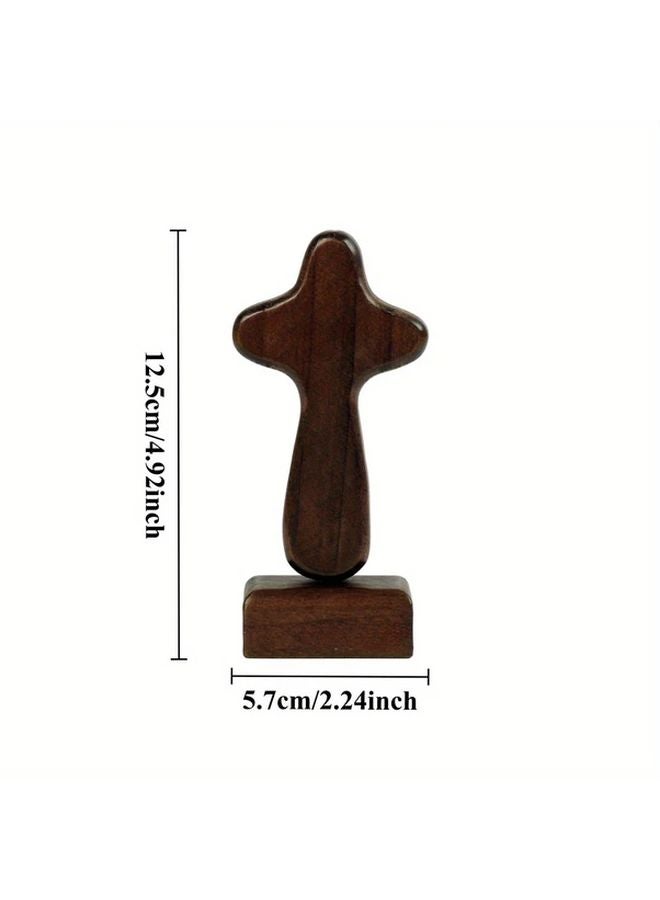 Brown Mini Wooden Magnetic Cross Ornament With Stand Desktop Decoration Gift - Image 3