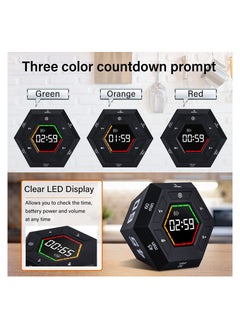 KASTWAVE SYOSI Hexagon Flip Timer, Smart Countdown Visual Timer for Kids, Magnetic Productivity Timer Tools, for Kids and Adults, Large Display Digital Kitchen Timer for Cooking (Black)  - Image 2
