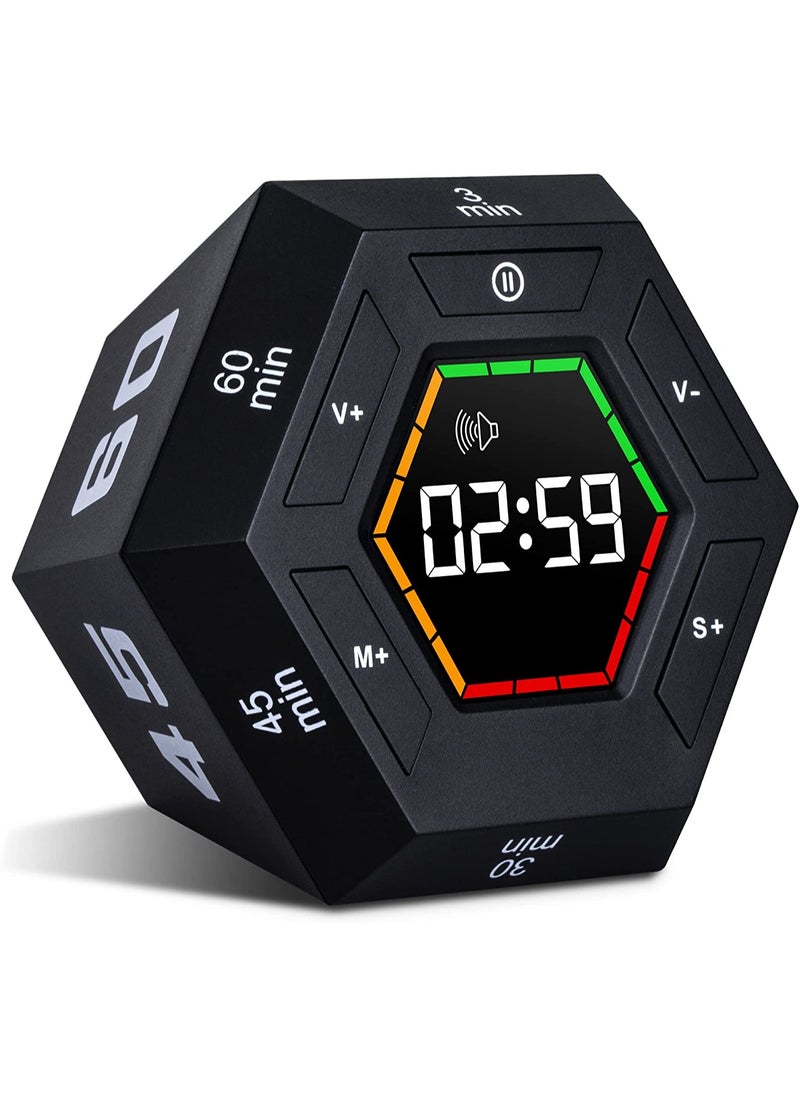 KASTWAVE - SYOSI Hexagon Flip Timer, Smart Countdown Visual Timer for Kids, Magnetic Productivity Timer Tools, for Kids and Adults, Large Display Digital Kitchen Timer for Cooking (Black) - Image 1