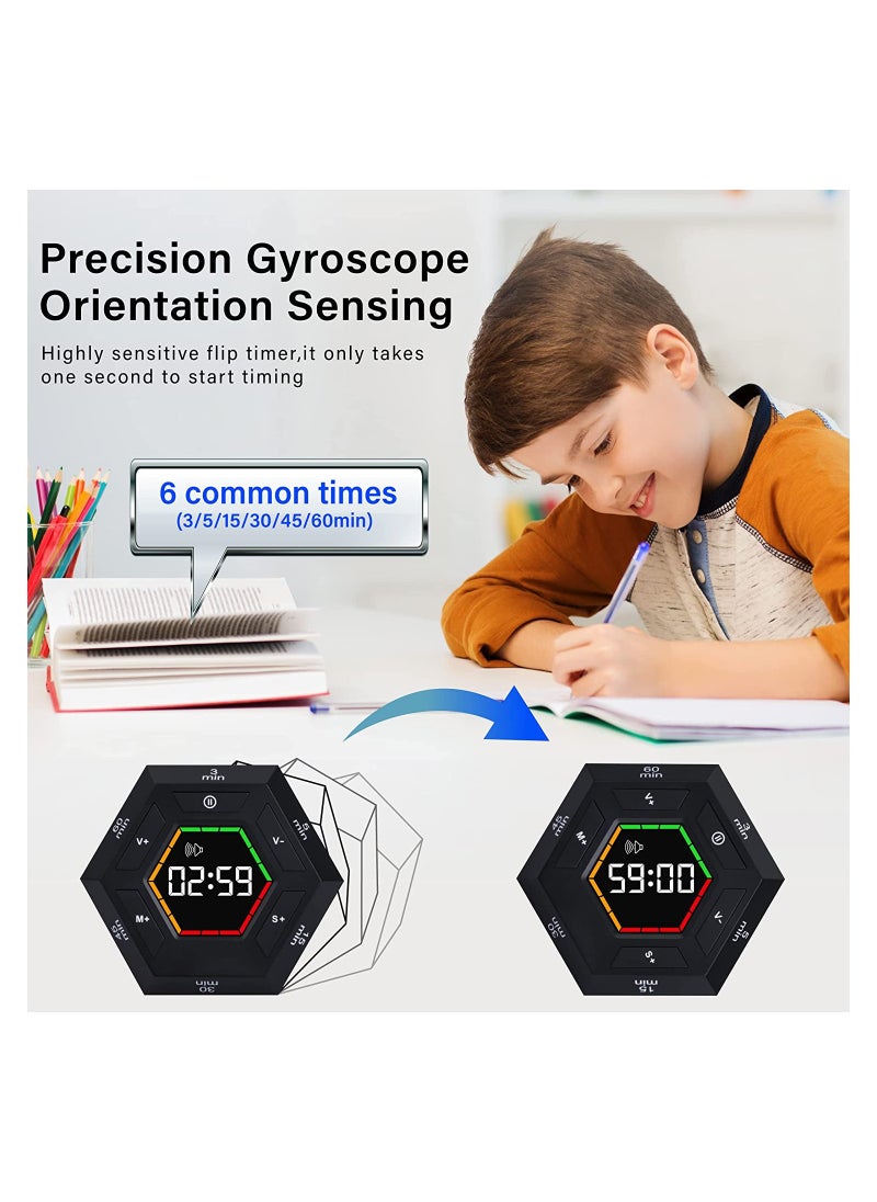 KASTWAVE - SYOSI Hexagon Flip Timer, Smart Countdown Visual Timer for Kids, Magnetic Productivity Timer Tools, for Kids and Adults, Large Display Digital Kitchen Timer for Cooking (Black) - Image 1
