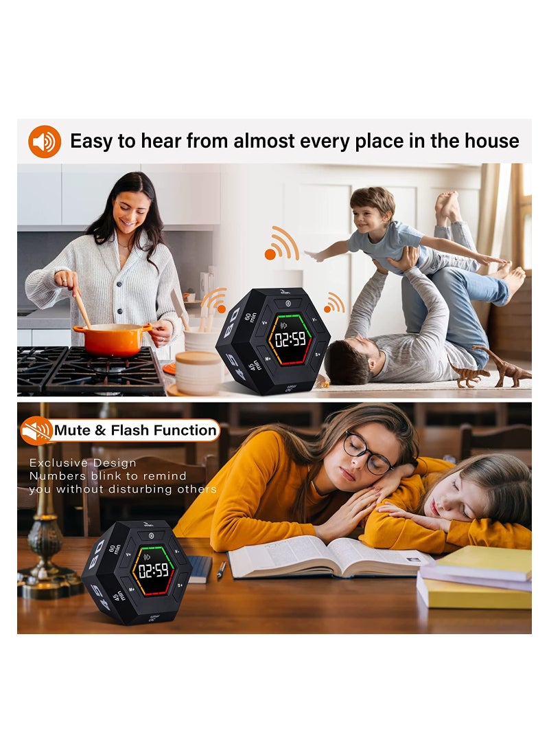 KASTWAVE - SYOSI Hexagon Flip Timer, Smart Countdown Visual Timer for Kids, Magnetic Productivity Timer Tools, for Kids and Adults, Large Display Digital Kitchen Timer for Cooking (Black) - Image 1