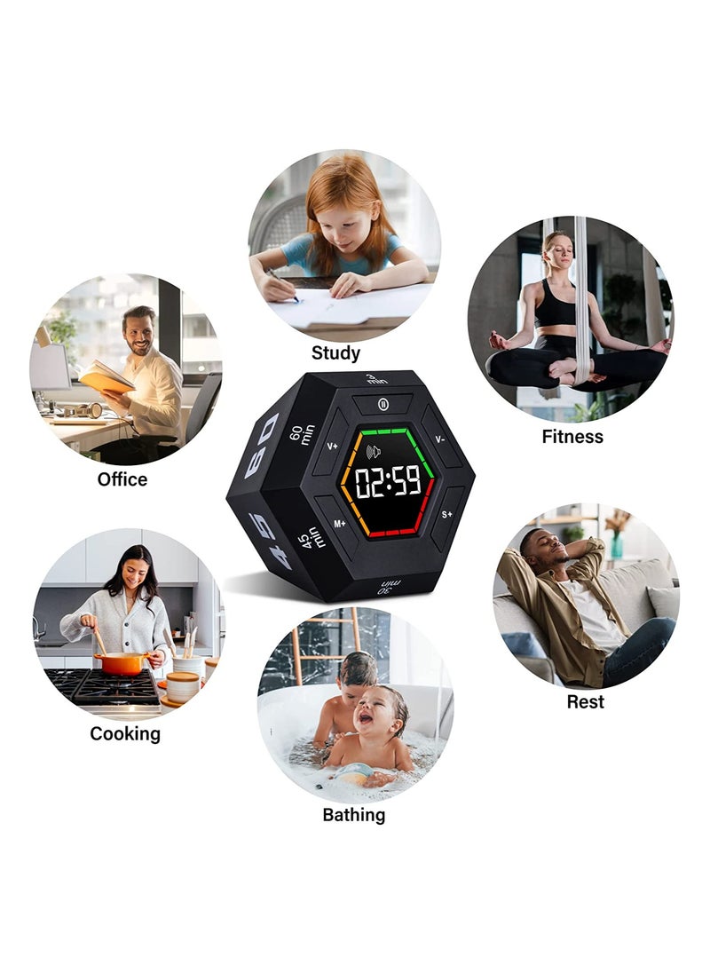KASTWAVE - SYOSI Hexagon Flip Timer, Smart Countdown Visual Timer for Kids, Magnetic Productivity Timer Tools, for Kids and Adults, Large Display Digital Kitchen Timer for Cooking (Black) - Image 1