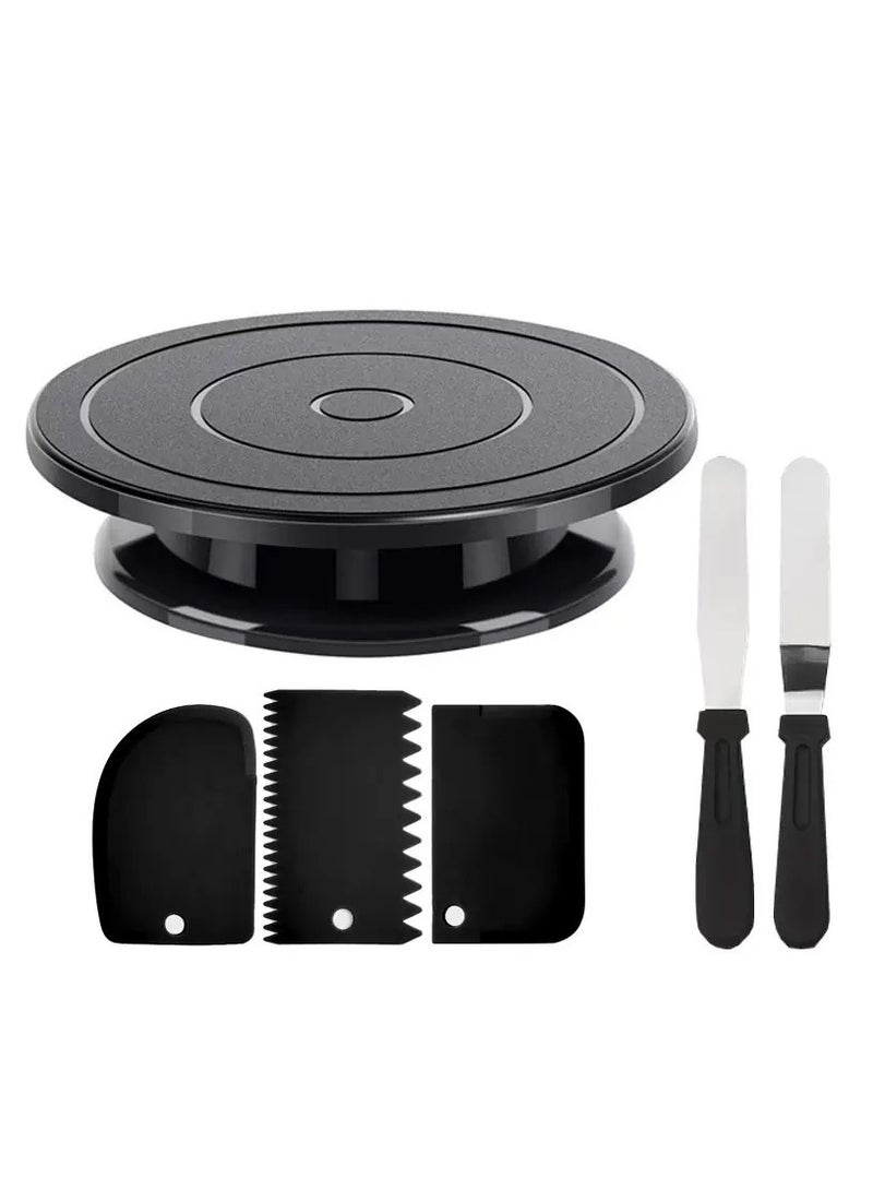 Cake Turntable with Spatula Baking Supplies,Cake Stand Turntable Spatula Set, Rotatable Black Cake Stand for Pastry, Cake Making Decoration - Image 1