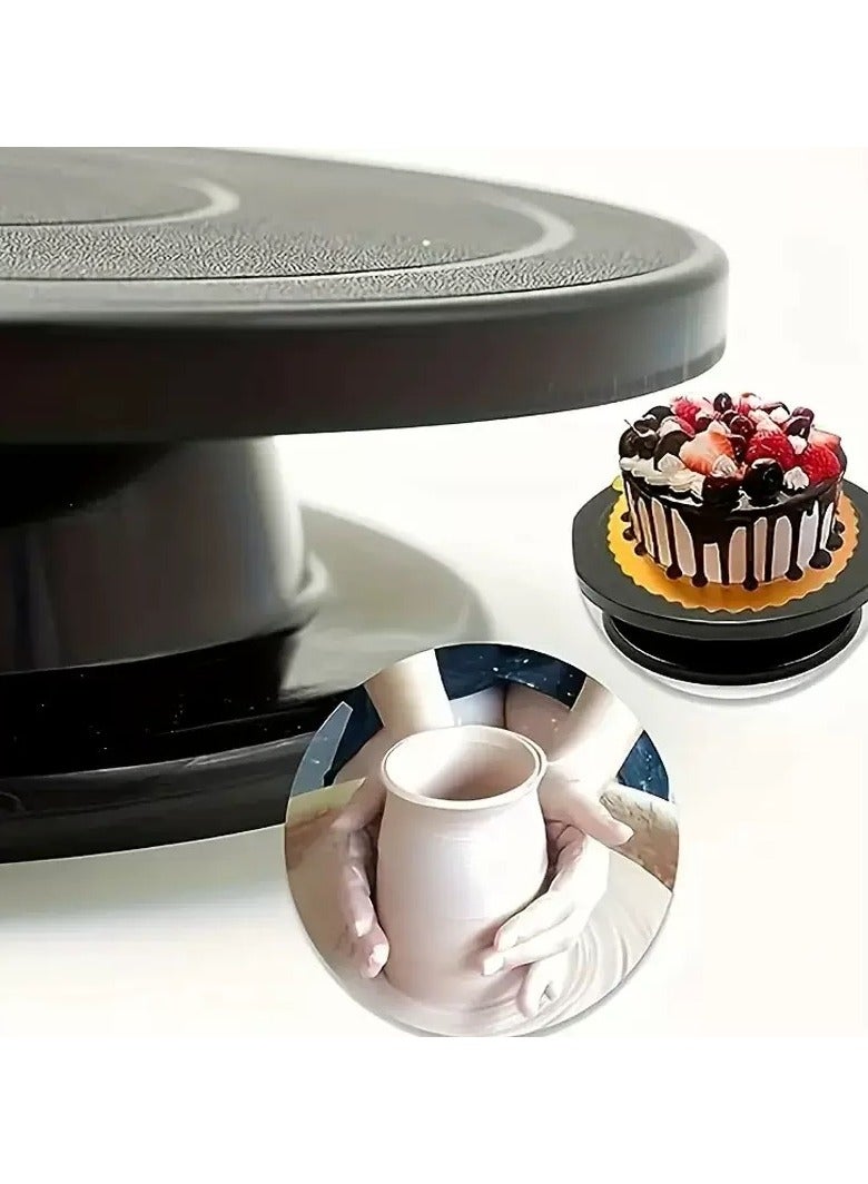 Cake Turntable with Spatula Baking Supplies,Cake Stand Turntable Spatula Set, Rotatable Black Cake Stand for Pastry, Cake Making Decoration - Image 3