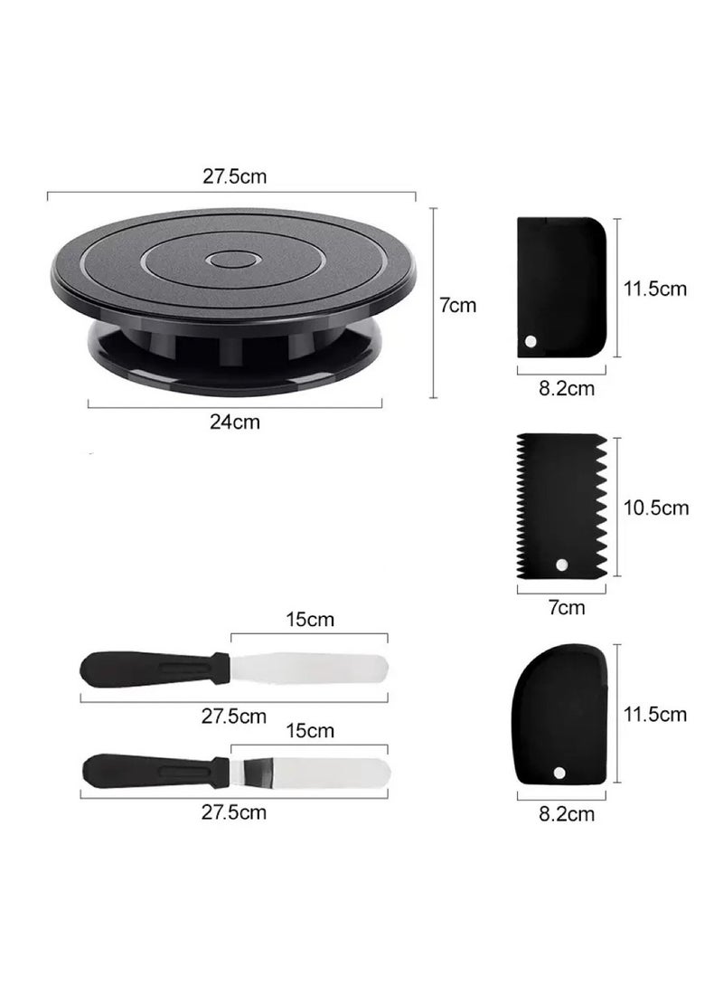 Cake Turntable with Spatula Baking Supplies,Cake Stand Turntable Spatula Set, Rotatable Black Cake Stand for Pastry, Cake Making Decoration - Image 4