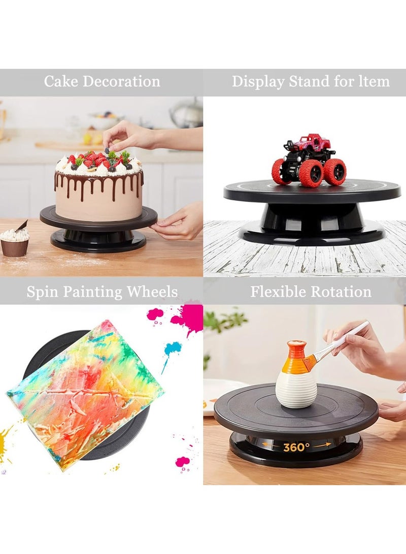 Cake Turntable with Spatula Baking Supplies,Cake Stand Turntable Spatula Set, Rotatable Black Cake Stand for Pastry, Cake Making Decoration - Image 5
