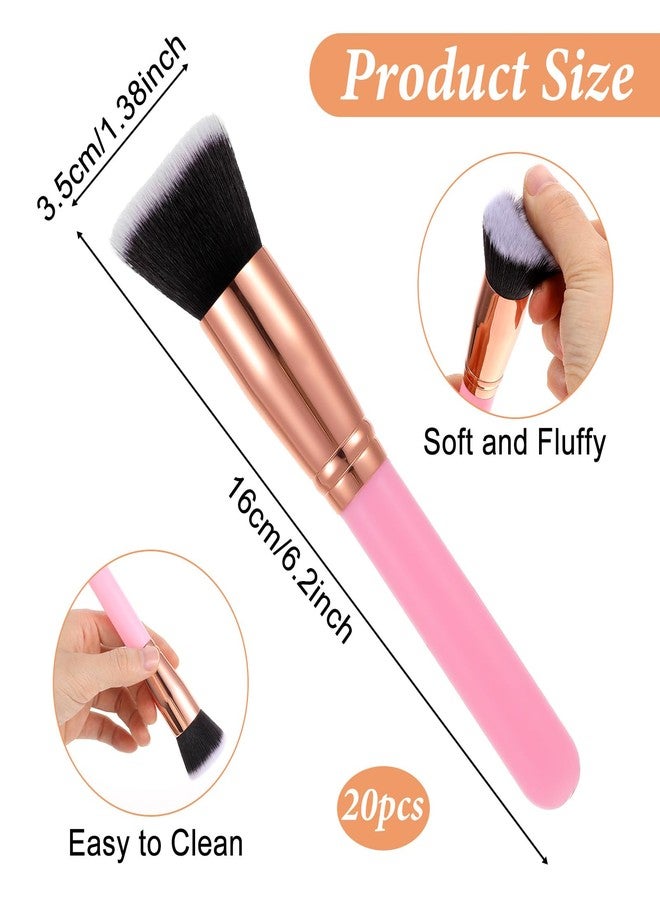 PercyEffie 20 PCS Pink Makeup Brushes Bulk, Flat Top Foundation Brushes Bulk, Liquid/Cream/Powder, Eye Shadow Blending Contour Blush for Wedding Artist, Blending, Buffing, Stippling Face Makeup Tools - Image 2
