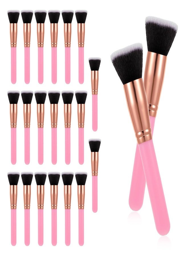 PercyEffie 20 PCS Pink Makeup Brushes Bulk, Flat Top Foundation Brushes Bulk, Liquid/Cream/Powder, Eye Shadow Blending Contour Blush for Wedding Artist, Blending, Buffing, Stippling Face Makeup Tools - Image 1