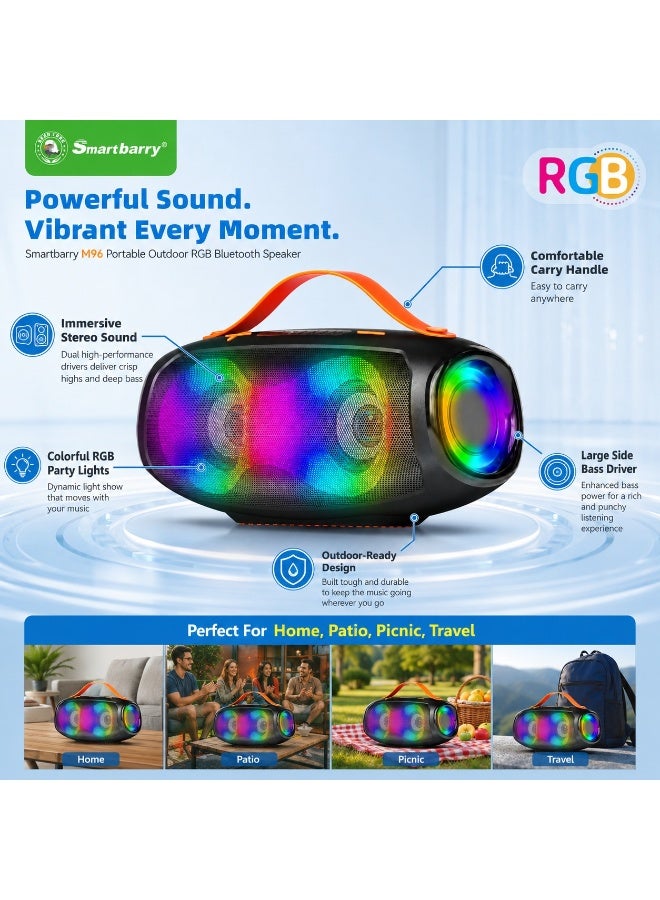 Smartbarry M96 Portable Bluetooth Speaker 16W High Power Dual Speakers Deep Bass RGB Light Effects Rechargeable Battery Waterproof Dustproof USB TF Card Music Player Black Orange - Image 3