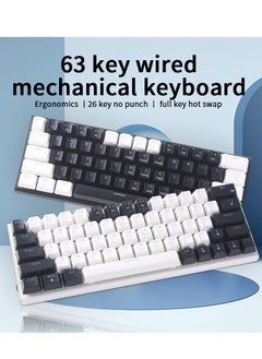 ABJ 63 Keys Mechanical Keyboard Blue Switch with Arabic & English Layout - 60% Mini Form Factor Switch Wired Hot Swappable RGB Backlit Gaming Keyboard - Keyboard for Gaming Professionals - Black & White Colour  - Image 2