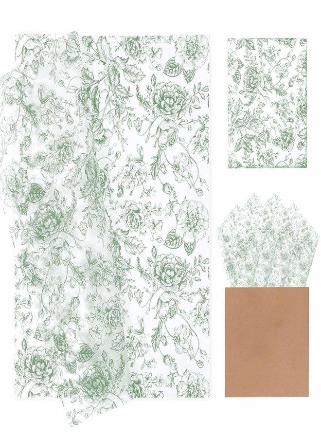 MUNILAIL 100 Sheets Sage Green Floral Tissue Paper 14 x 20 Inches Flower Tissue Paper for Gift Bags Vintage Floral Gift Paper Tissue for Birthday Gift Packing Crafts - Image 1