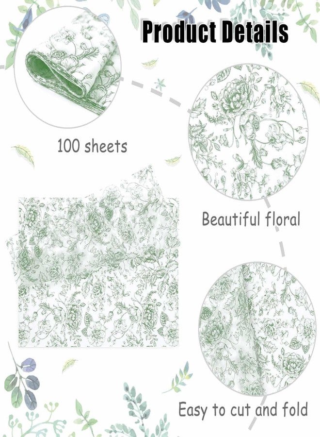 MUNILAIL 100 Sheets Sage Green Floral Tissue Paper 14 x 20 Inches Flower Tissue Paper for Gift Bags Vintage Floral Gift Paper Tissue for Birthday Gift Packing Crafts - Image 3