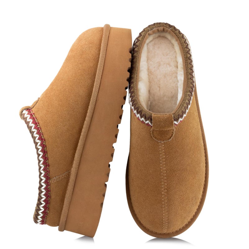 XIXITIAO Slippers for Women Suede Leather Platform Slippers Slip on Cozy Winter Womens House Slippers for Indoor Outdoor, pantuflas para mujer, Size 8(Brown) - Image 1