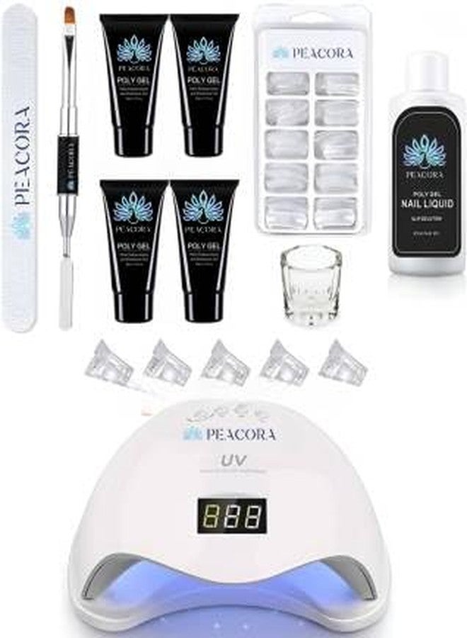 PEACORA Acrylic Gel Poly Nail Gel Nail Extension Set With 4 Tubes & UV Led Nail Lamp (15 Items in the set) (Assorted) - Image 1