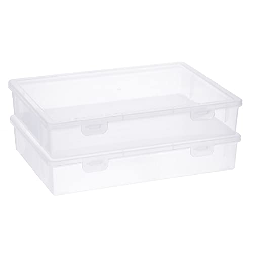 BTSKY Clear Plastic Storage Box with Flap Lid, Multipurpose Craft Organizers and Storage Box Art Supply Storage Organizer Plastic Sewing Box for Beads Pencils Notebooks, 2 Pack Medium - Image 1