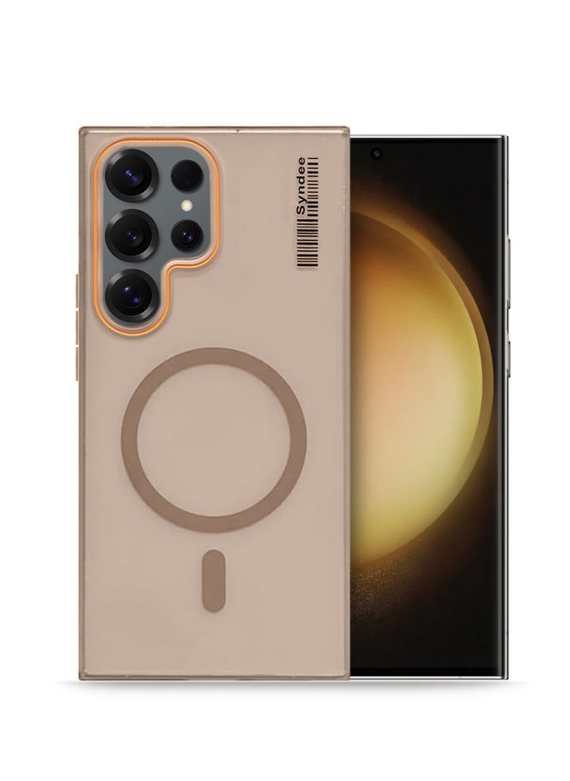 Wtech - Samsung Galaxy S23 Ultra 5G 2023 Syndee Series Hybrid Translucent Magsafe with Magnetic Charging Raised Camera Lips Elegant Look Case Cover - Brown - Image 1