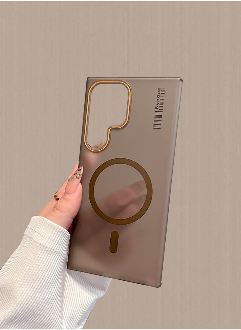 Wtech - Samsung Galaxy S23 Ultra 5G 2023 Syndee Series Hybrid Translucent Magsafe with Magnetic Charging Raised Camera Lips Elegant Look Case Cover - Brown - Image 1