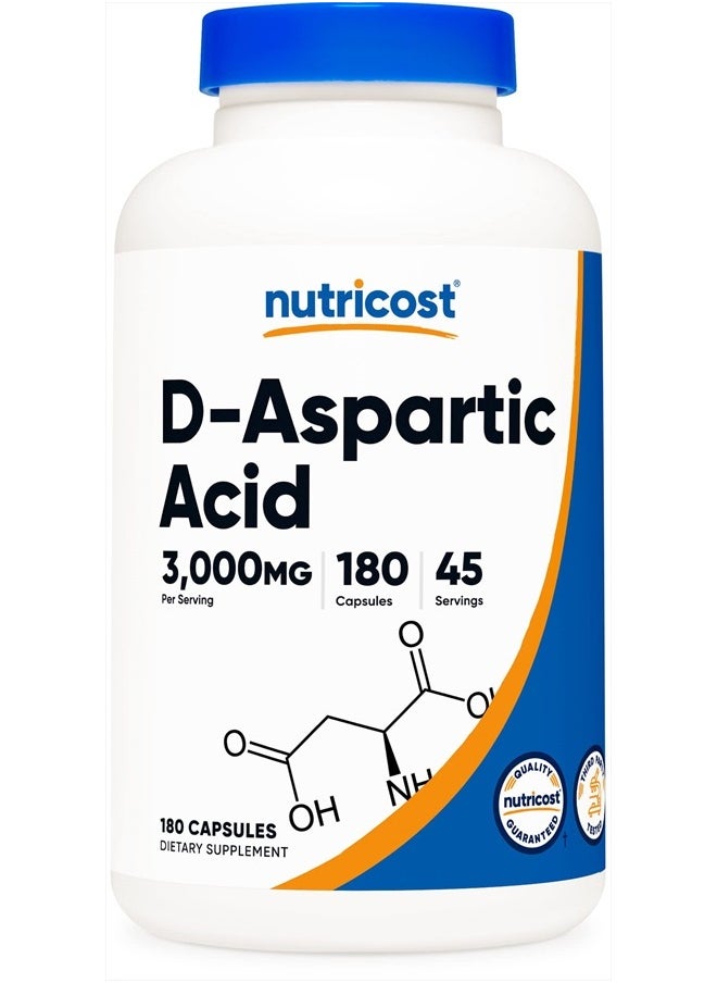 Nutricost - D-Aspartic Acid Capsules 3000mg Per Serving - 180 Capsules, Non-GMO - Image 1