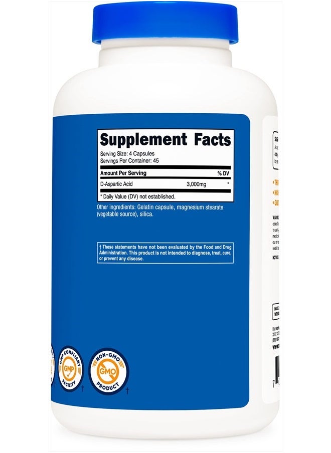 Nutricost - D-Aspartic Acid Capsules 3000mg Per Serving - 180 Capsules, Non-GMO - Image 1