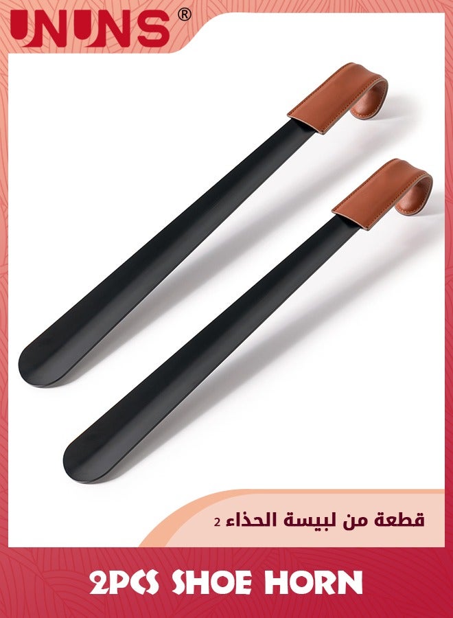 UNUNS Shoehorn Long Handle for Seniors,Metal Long Shoehorn Boot Horn for Boots,42CM Boot Horn with Leather Handle Extra Long Shoe Horn for Men Women Kids - Image 1