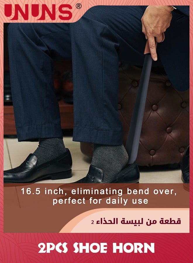 UNUNS Shoehorn Long Handle for Seniors,Metal Long Shoehorn Boot Horn for Boots,42CM Boot Horn with Leather Handle Extra Long Shoe Horn for Men Women Kids - Image 2