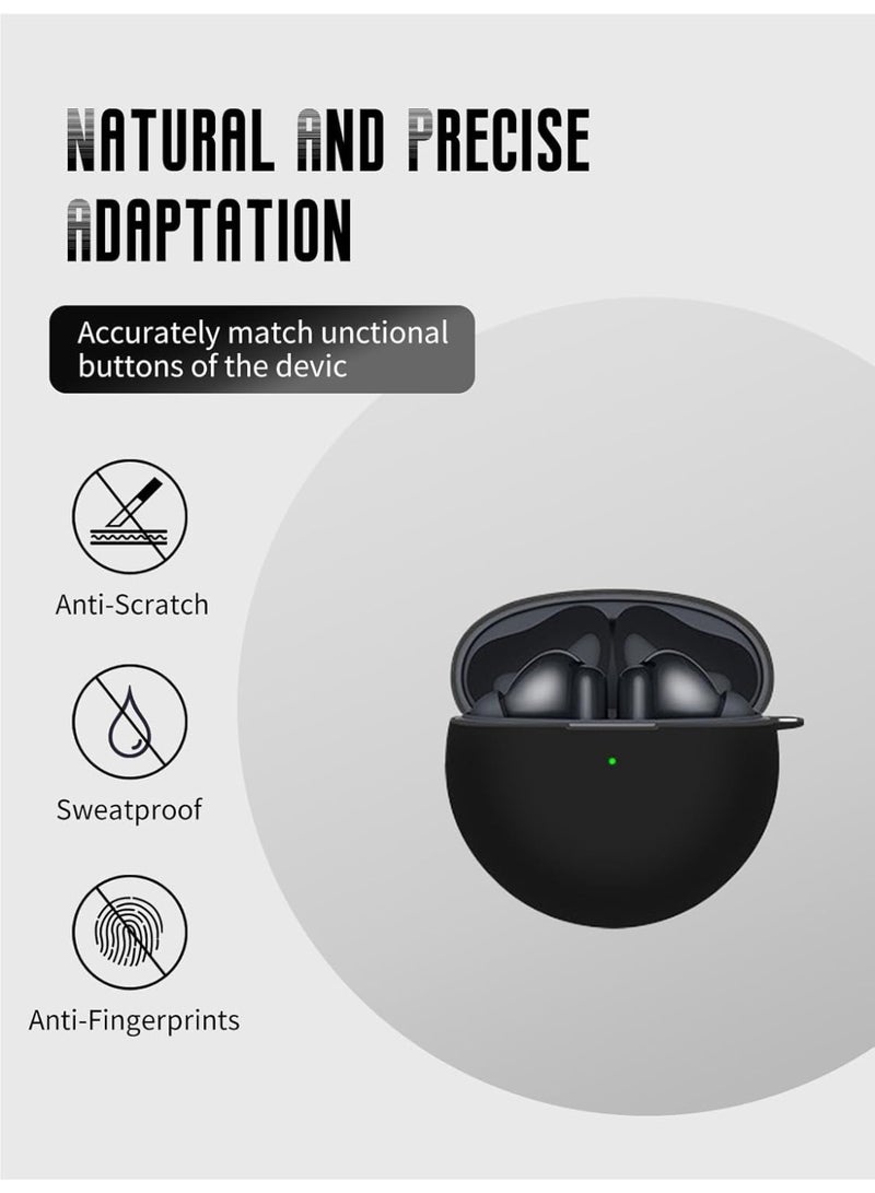 Case for Huawei FreeBuds 7i Earbuds,Soft Silicone Protective Cover with Carabiner, Shockproof with cleaning tools(Black) - Image 4